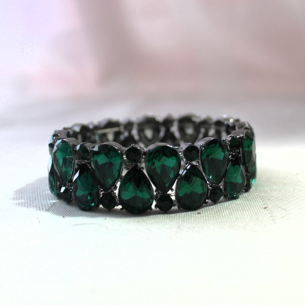 Youfir Austrian Crystal Emerald Green Stretch Bracelet, NIB - Picture 7 of 9